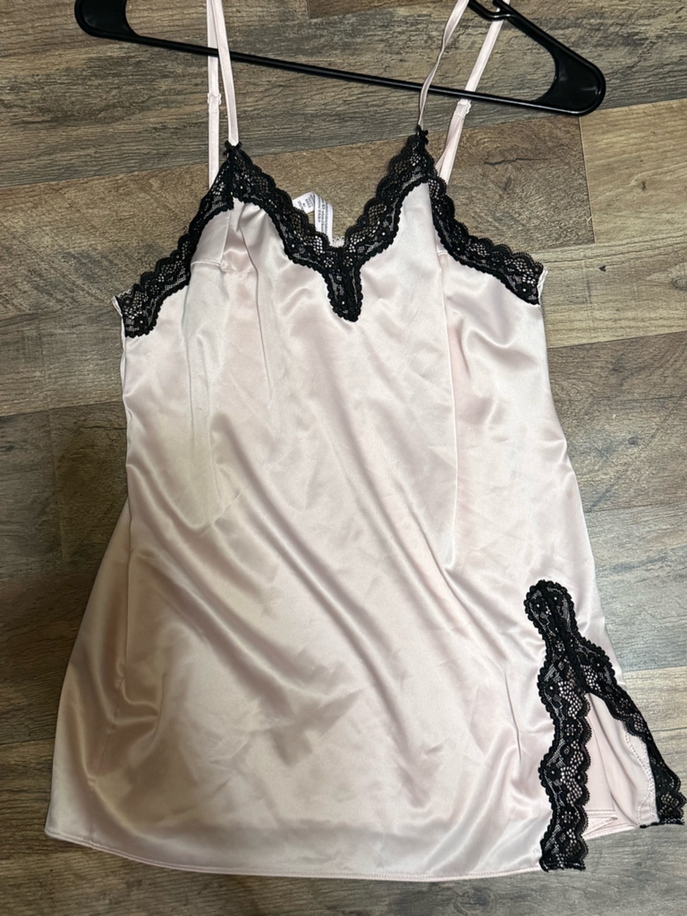 Victoria's Secret Blush Pink Satin Slip with Black Lace Trim